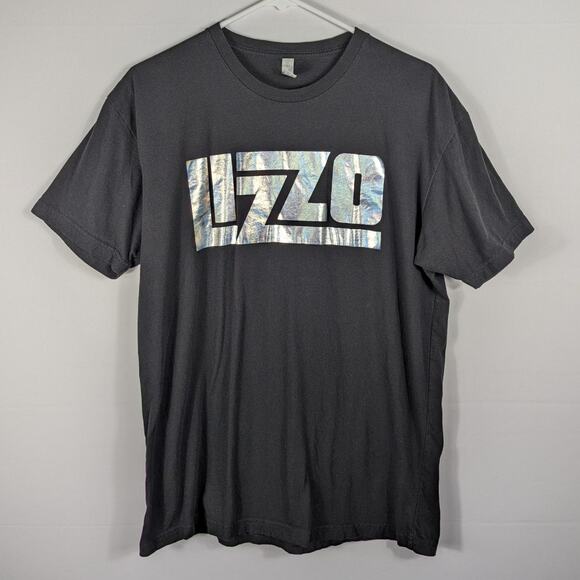 Lizzo T Shirt Large Black Next Level Apparel Holographic Logo Graphic Tee Unisex - Picture 1 of 4